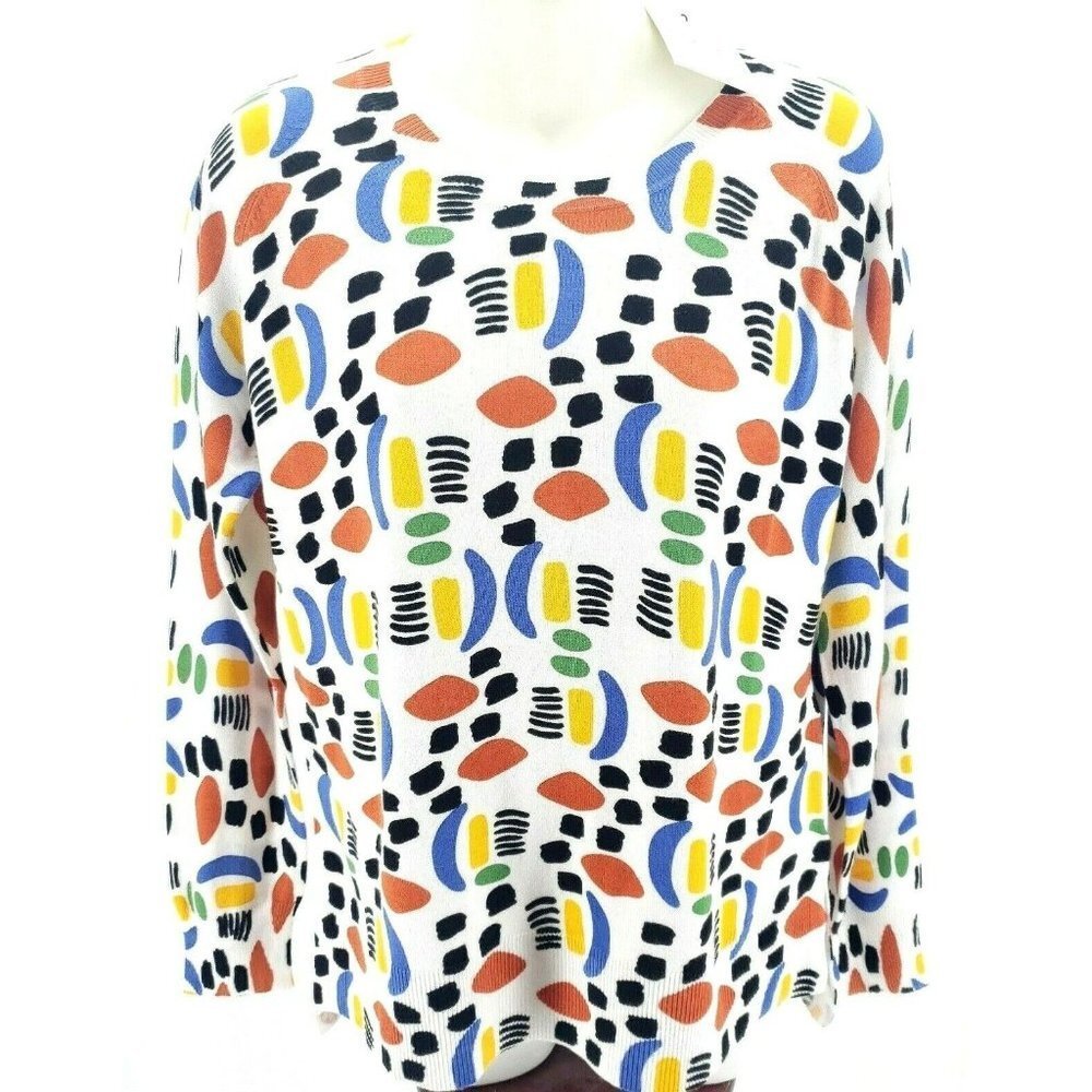 PEPALOVES Watercolor Funky Geometric Pattern Knit Sweater SMALL